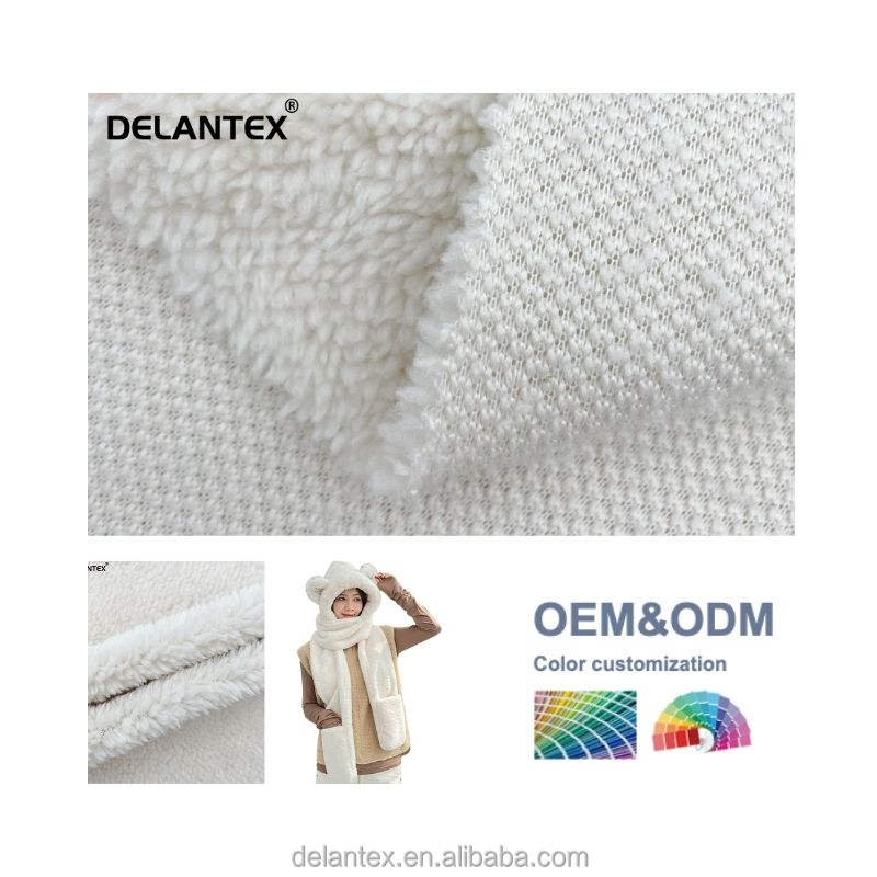 Delantex No Shedding Soft Beige Stretch Sherpa Fleece Fabric Suppliers