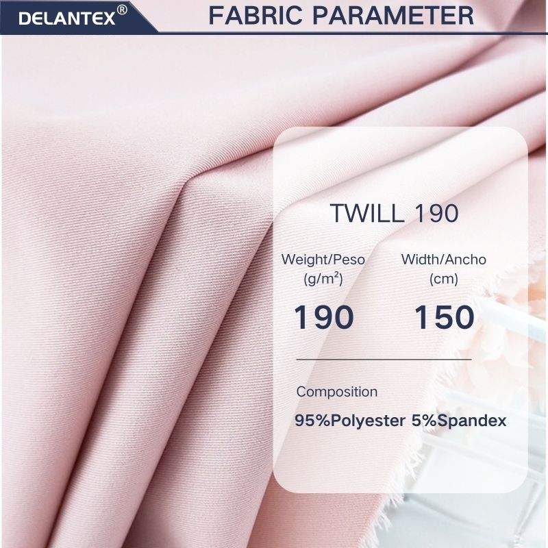 Delantex High Quality 95%Polyester 5% Spandex Durable Woven Fabric 190GSM Twill Fabric for Pant, Uniform Free Sample