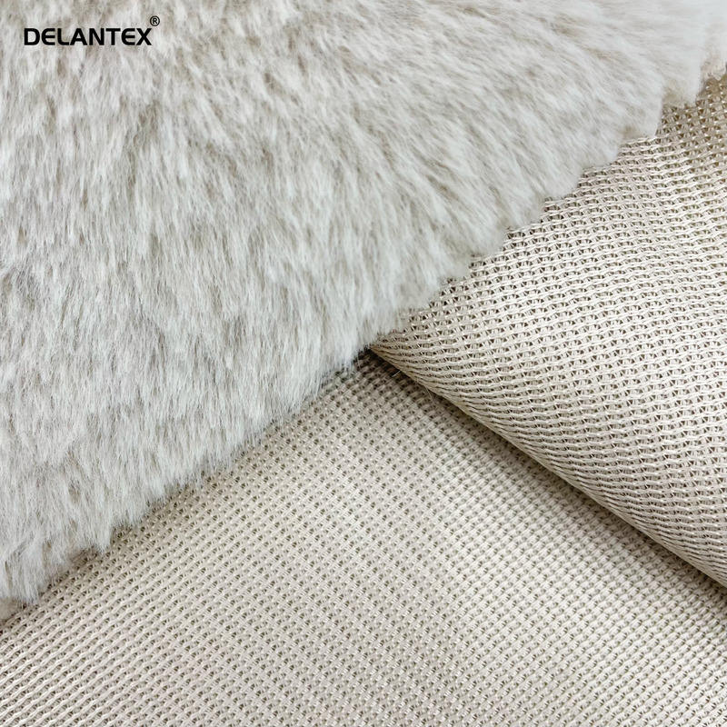 Delantex Wholesale 100% Polyester Rabbit Fur Fabric One Side Brushed Warped Anti-Static for Winter Warm-keeping Coats Girls