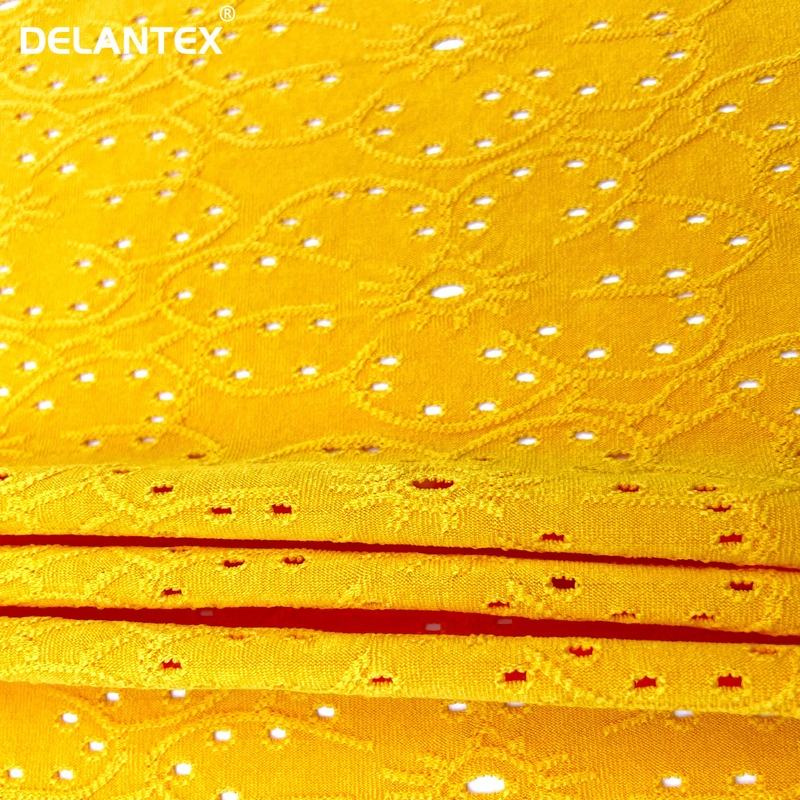 Delantex Peru Telas Polyester Brocade Fabric Jacquard Holes Solid Knitted Textiles for Garment Free Sample