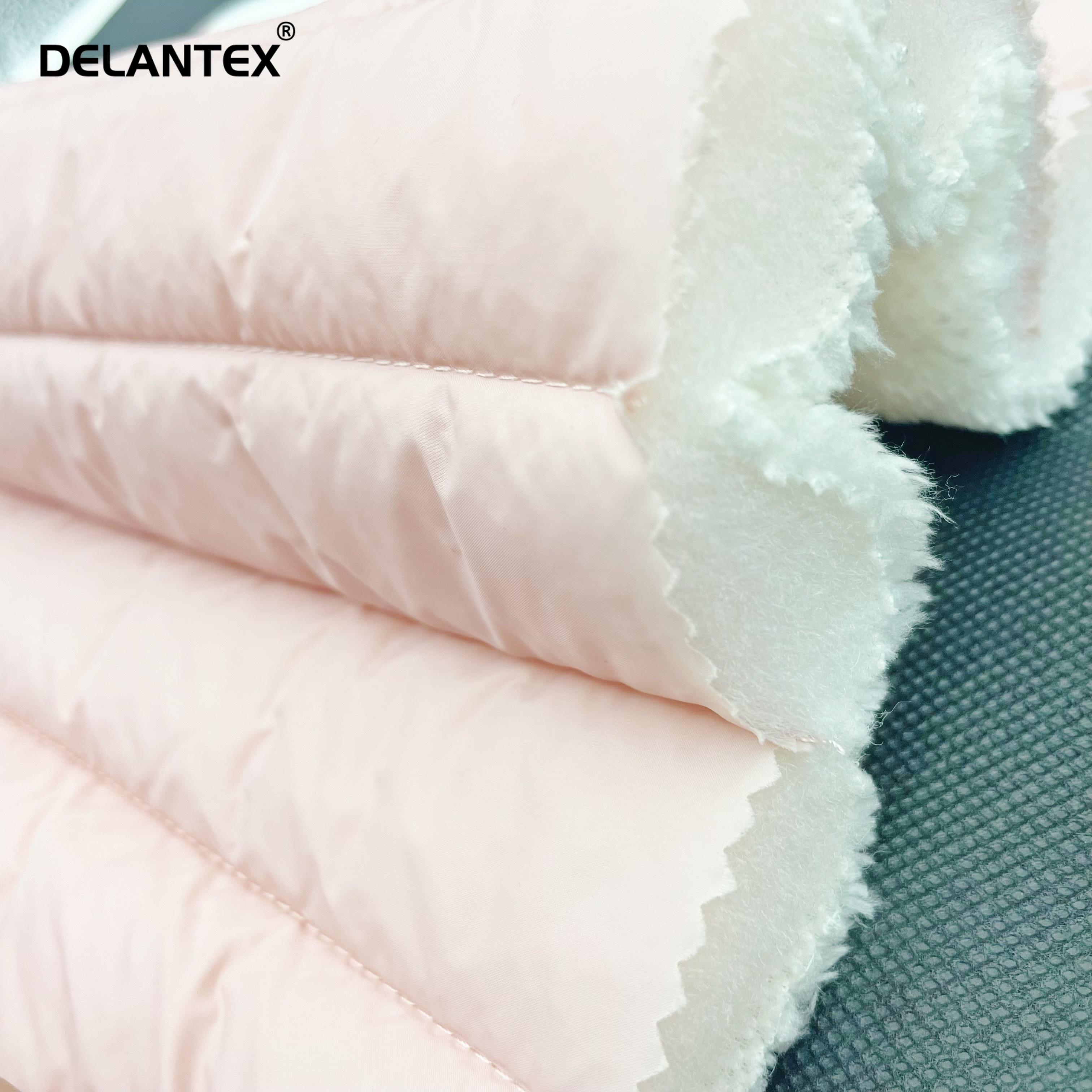 Delantex Customized 3 Layers Custom Design Nylon Quilted Fabric Sherpa Fleece Fabric