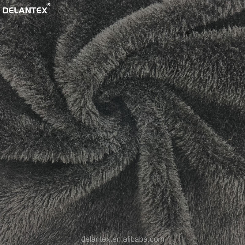 100% Polyester Black Solid Warm Stretch Sherpa Fleece Fabric Brushed Pattern for Outdoor Use for Girls Lining