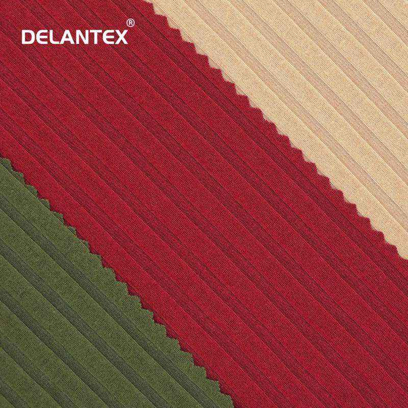 Delantex Wholesale Ribbed 95 Polyester 5 Spandex Knitted 2*2 Rib Fabric for Tops