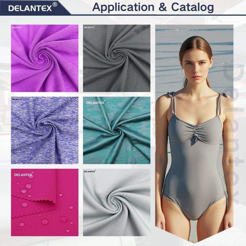 Delantex High Quality Interlock Plain Dyed Activewear Knitting Polyester Sapandex Fabric for Gym Tight Fitness Swimwear Wear