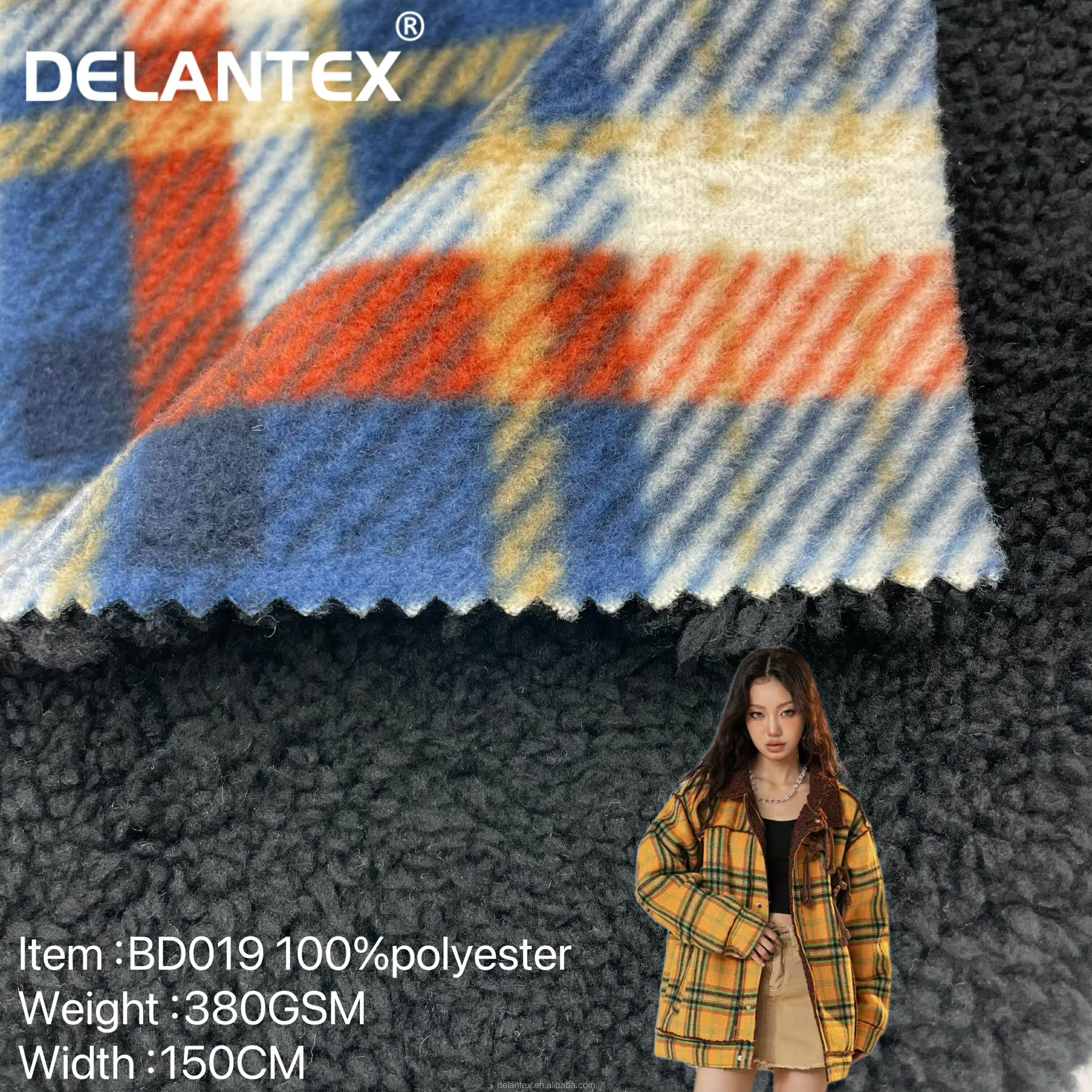Delantex Customize Design Printed Polar Fleece Sherpa Bonded Fabric for Winter Coat Jacket