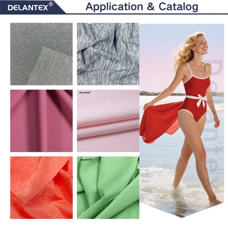 Delantex 40%Nylon 6%Spandex 54%polyester Weft Knit Elastane Fabric for Swimwear