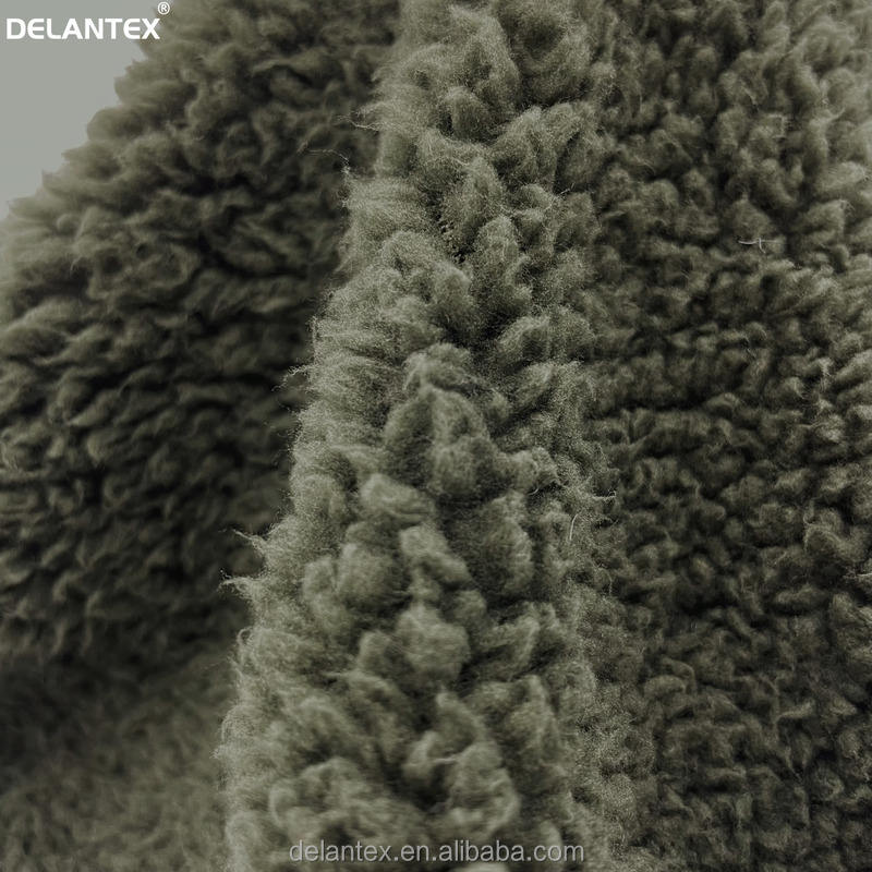 DTY 210GSM Green Breathable Recycled Polyester Sherpa Fleece Fabric for Winter Garment