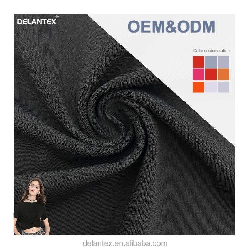 Delantex Black 70nylon 30spandex Solid Breathable Interlock Fabric for Sportswear