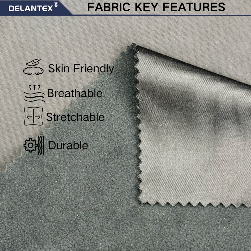 Delantex Soft Shell Fabric Windproof and Waterproof Workwear Fabric Soft100% Polyester Material Fleece Clothing Fabric Wholesale