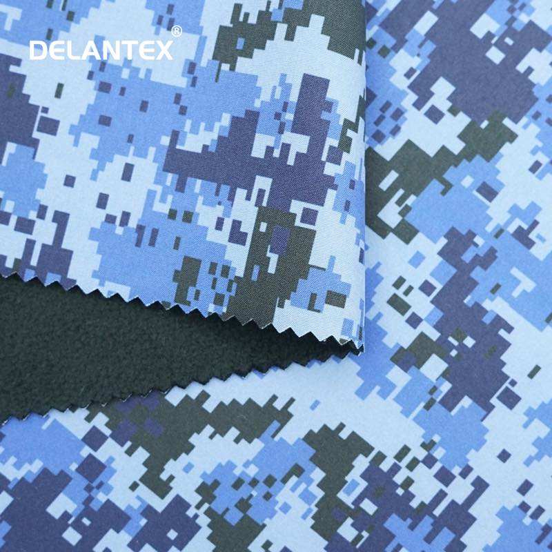 Delantex Polyester Waterproof Breathable Camouflage Printed 3 Layer TPU Bonded Fleece Soft Shell Outdoor Clothes Fabric