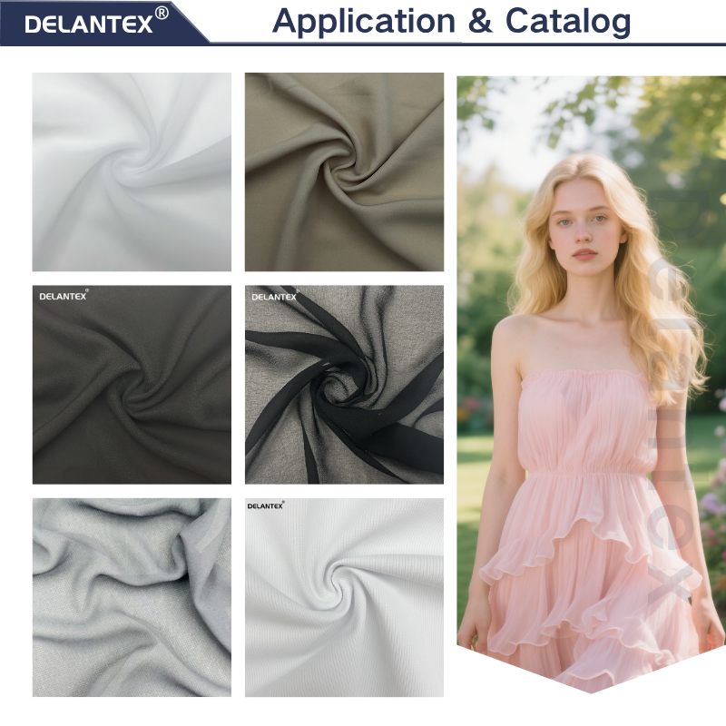 Delantex Woven Uniform Fabric 152cm 55gsm 100%polyester Breathable Uniform Fabric Women's Chiffon Dress