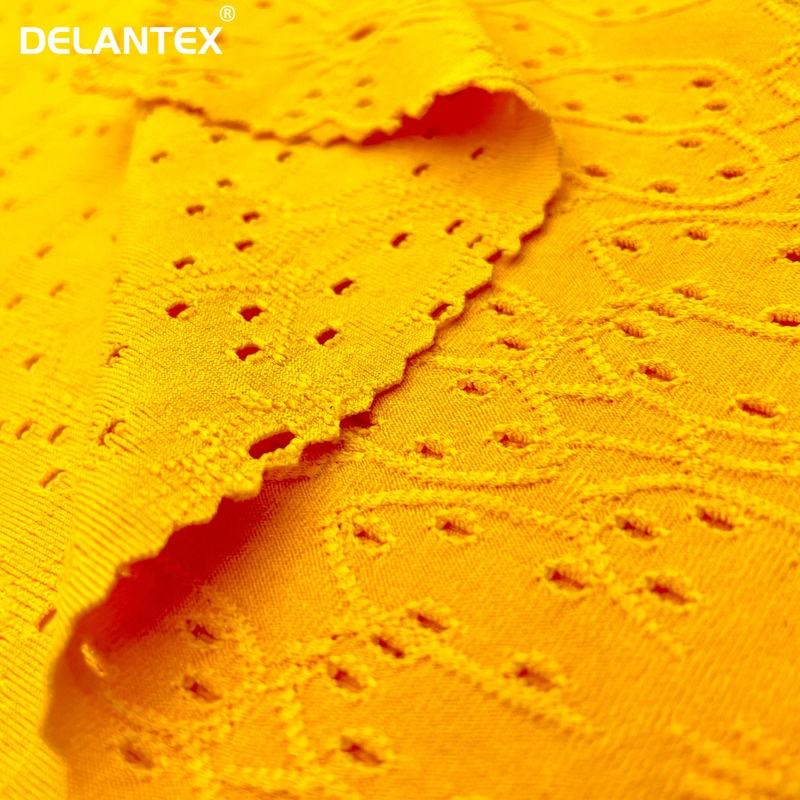 100% Polyester Knitted Jacquard Hole Mesh Cloth for Short Cheongsam Dress Fabric Free Sample