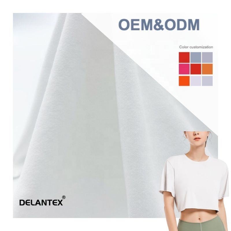 Delantex White Single Brushed Polyester Elastic Jersey Fabric with Good Price