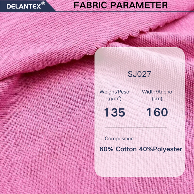 Delantex Pink Breathable CVC Fabric Color Can Be Customized, Summer Hot Selling T-shirt Fabric Anti-static and Anti Pilling