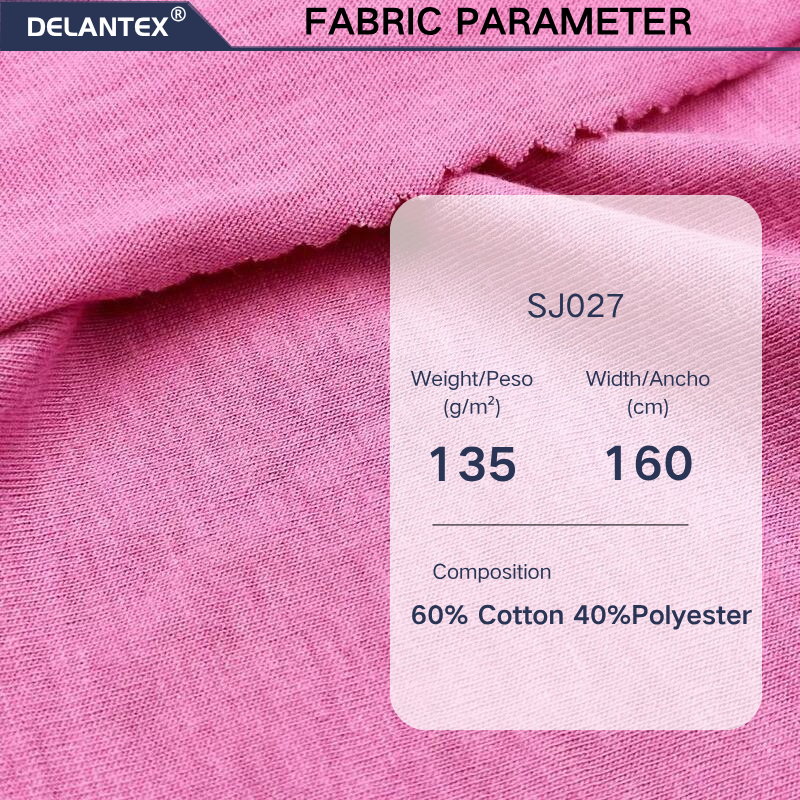 Delantex Pink Breathable CVC Fabric Color Can Be Customized, Summer Hot Selling T-shirt Fabric Anti-static and Anti Pilling