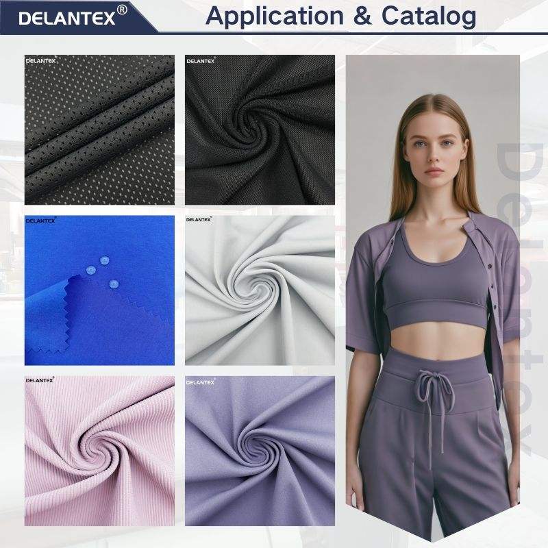 Delantex Low MOQ Soft Skin Friendly Nylon Spandex Tissu Elastane Fabric Knitted Fabric for Yoga Sportswear Swimwear Free Sample