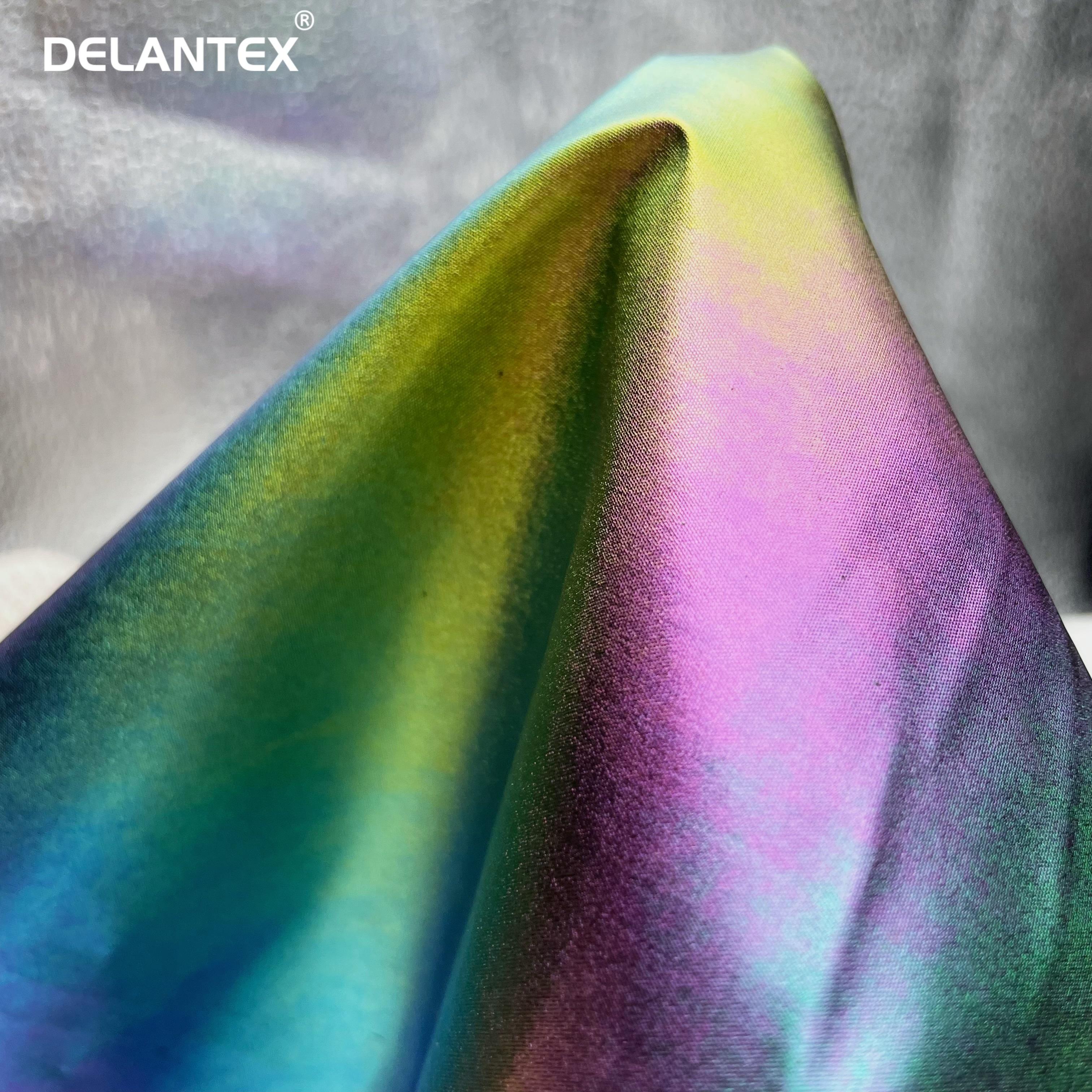 Delantex 100 Polyester Foiled Stamping Shinning Polyester Fabric for Costume