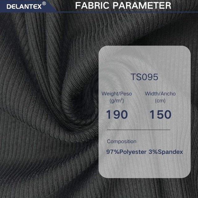 Delantex High Elastic Soft Black DTY+SP Thread Rib Jersey Fabric for Sexy Dress and T-shirt Free Sample