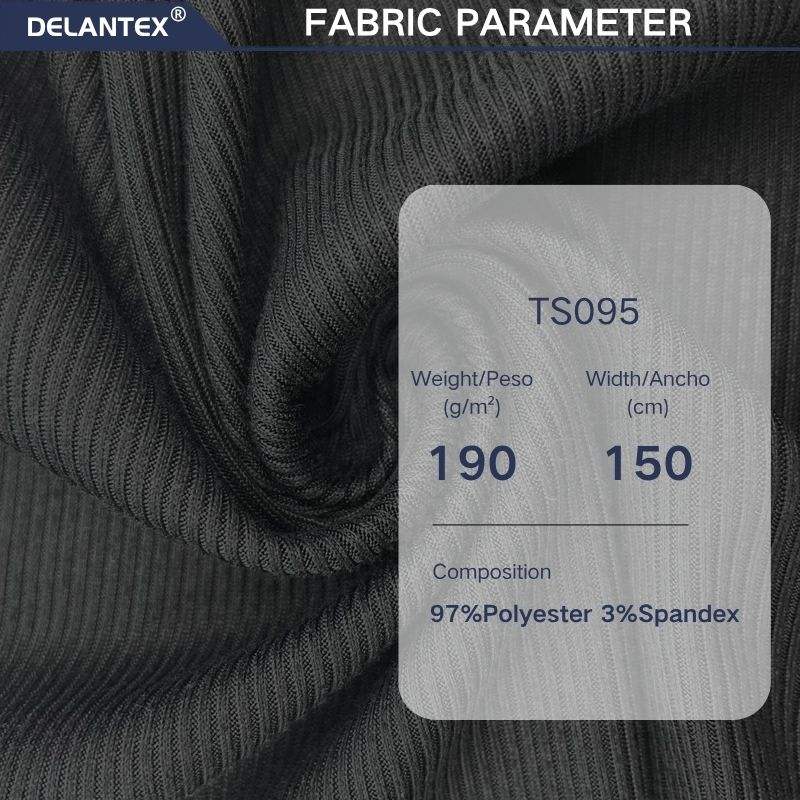 Delantex High Elastic Soft Black DTY+SP Thread Rib Jersey Fabric for Sexy Dress and T-shirt Free Sample