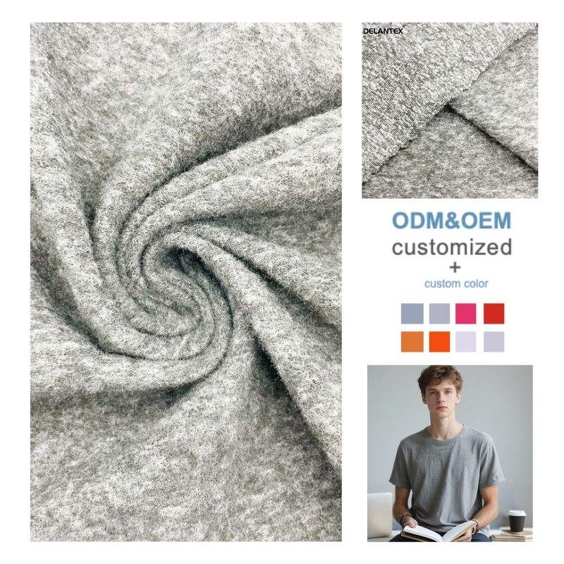 Delantex Grey Cationice Dty Brushed Polyester Spandex Jersey Fabric with One Side Fleece