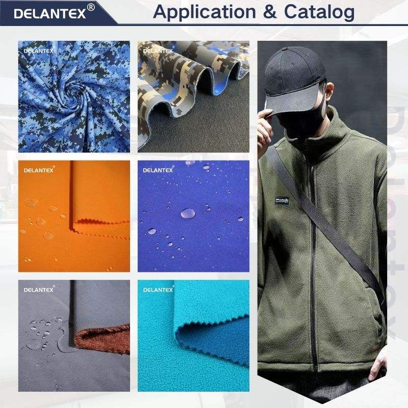 Delantex Wholesale 100% Polyester Windproof Laminated 4 Way Stretch Bonded Polar Fleece Fabric for Jacket