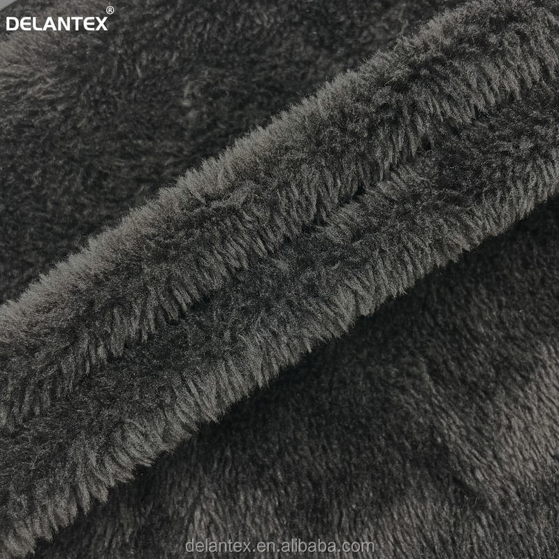 100% Polyester Black Solid Warm Stretch Sherpa Fleece Fabric Brushed Pattern for Outdoor Use for Girls Lining