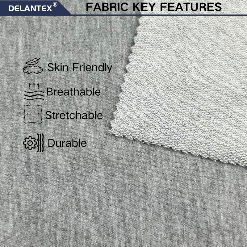 Delantex 21S TCHemp Gray Sweatshirt and Pants Fabric 65% Polyester 35%Cotton Weft Knitting Workmanship