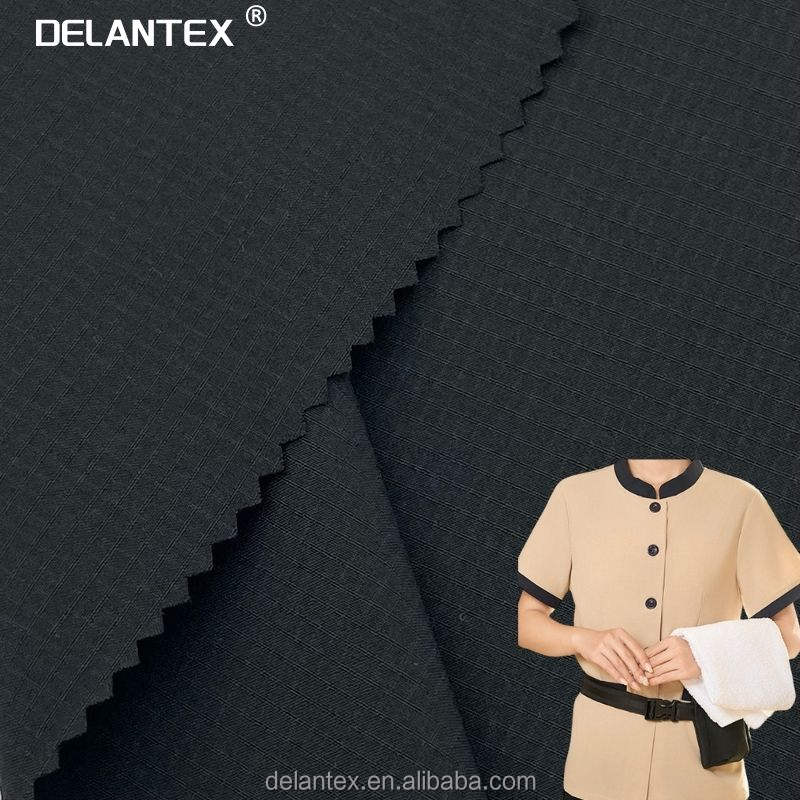 Delantex Manufacture Double-line Grid Four Way Stretch Scrubs Fabric for Medical Uniform
