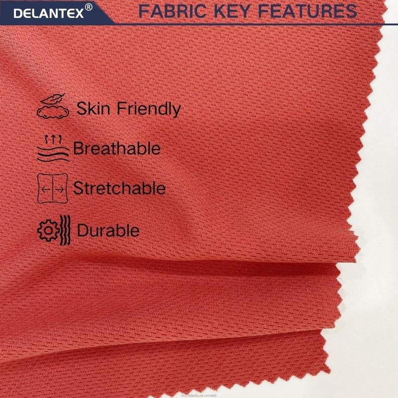 Delantex Good Quality Quick Dry Mesh Fabric 100% Polyester Weft Knitting Fabric for Sportswear