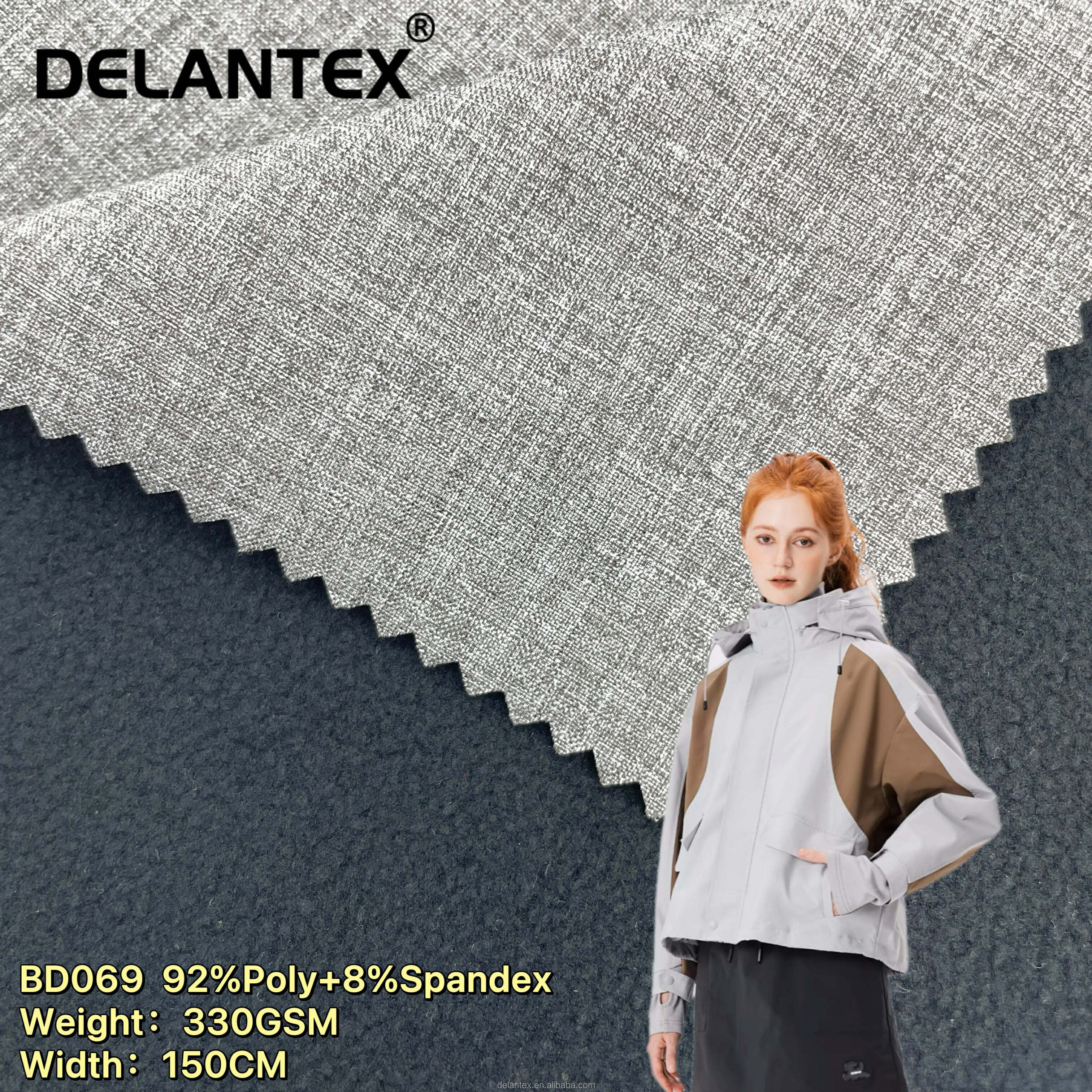 Delantex 3 Layer Breathable 4 Way Stretch Soft Shell Fleece Fabric 100% Polyester Anti-Static for Girls' Outdoor Sportswear