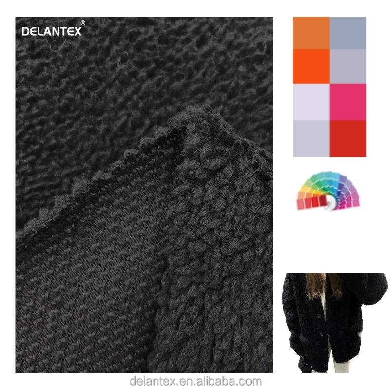 Delantex High Elastic 190GSM Lightweight Black Stretch Sherpa Fabric for Sale