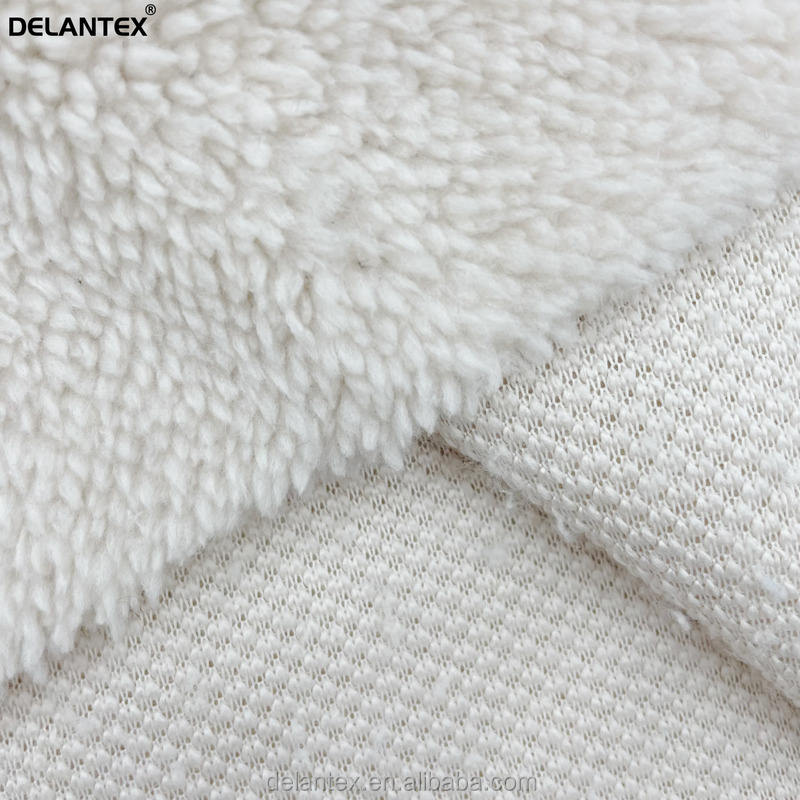 Delantex No Shedding Soft Beige Stretch Sherpa Fleece Fabric Suppliers