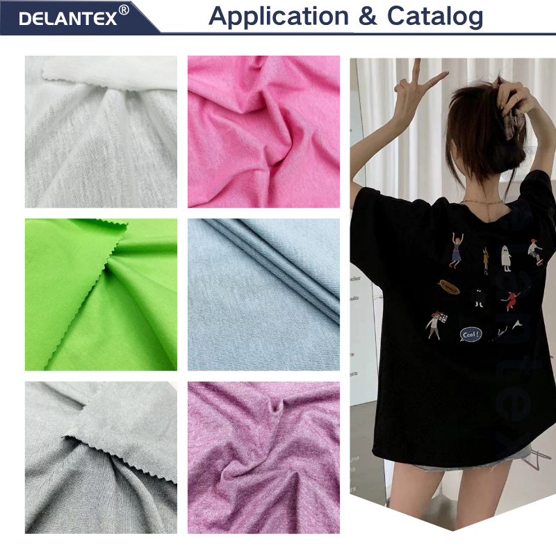 Delantex Pink Breathable CVC Fabric Color Can Be Customized, Summer Hot Selling T-shirt Fabric Anti-static and Anti Pilling