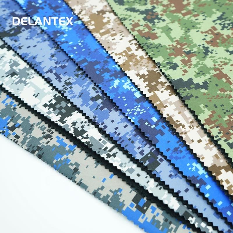 Delantex Wholesale Polyester TPU Bonded Waterproof Breathable SoftShell 4 Way Stretch Camo Print 3 Layer Softshell Jacket Fabric