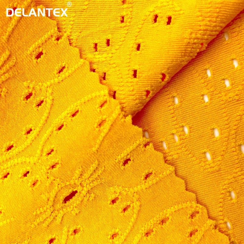 Delantex Peru Telas Polyester Brocade Fabric Jacquard Holes Solid Knitted Textiles for Garment Free Sample