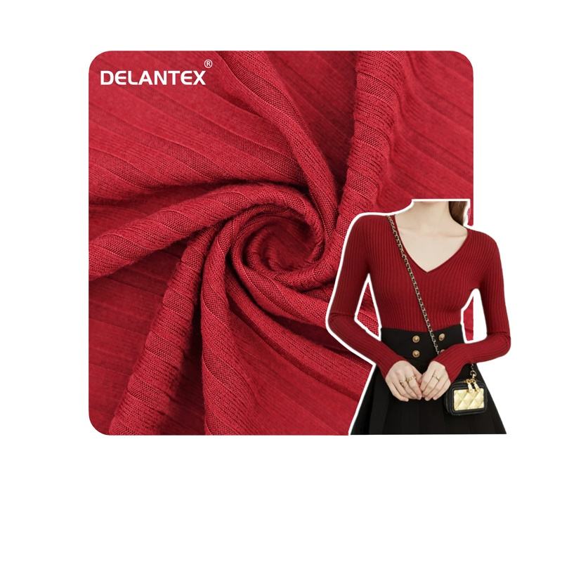 Delantex Wholesale Ribbed 95 Polyester 5 Spandex Knitted 2*2 Rib Fabric for Tops