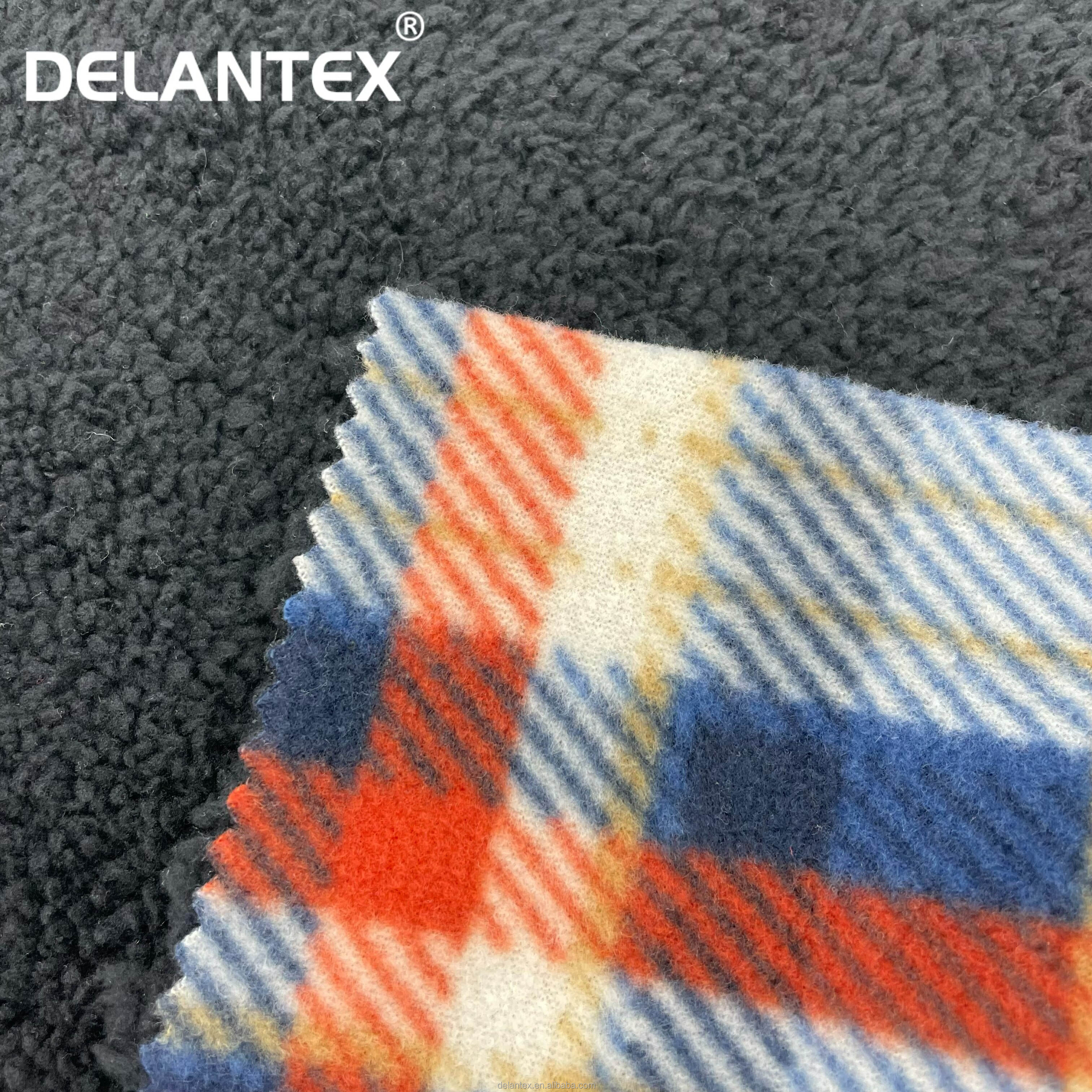 Delantex Customize Design Printed Polar Fleece Sherpa Bonded Fabric for Winter Coat Jacket