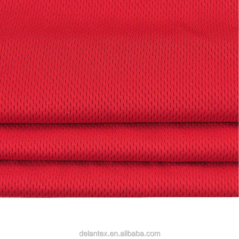 Delantex Red Polyester Bird Eye Pique T Shirt Fabric for Sports