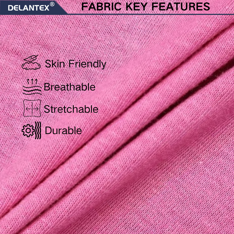 Delantex Pink Breathable CVC Fabric Color Can Be Customized, Summer Hot Selling T-shirt Fabric Anti-static and Anti Pilling
