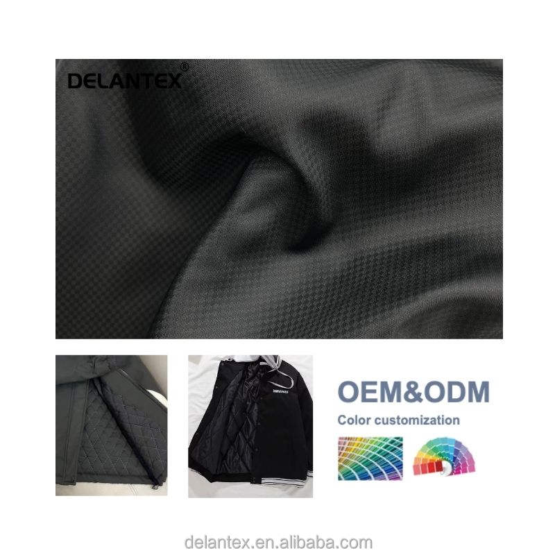 Delantex High Quality Softshell Lining Fabric Black Lightweight Long Filament Invisible Grid Jacquard for Outdoor Use for Girls