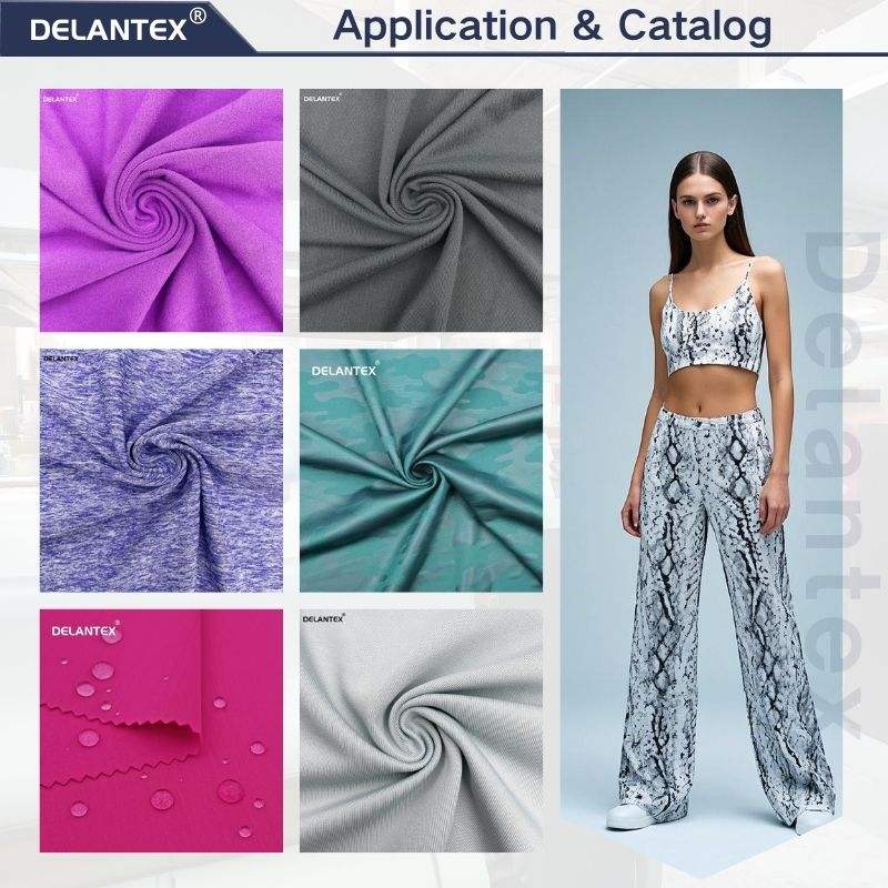Delantex 50D 40 Polyester Spandex Double Knit Interlock Fabric Anti-Yellow Breathable Sublimation Print for Swimwear Yoga Wear Free Sample