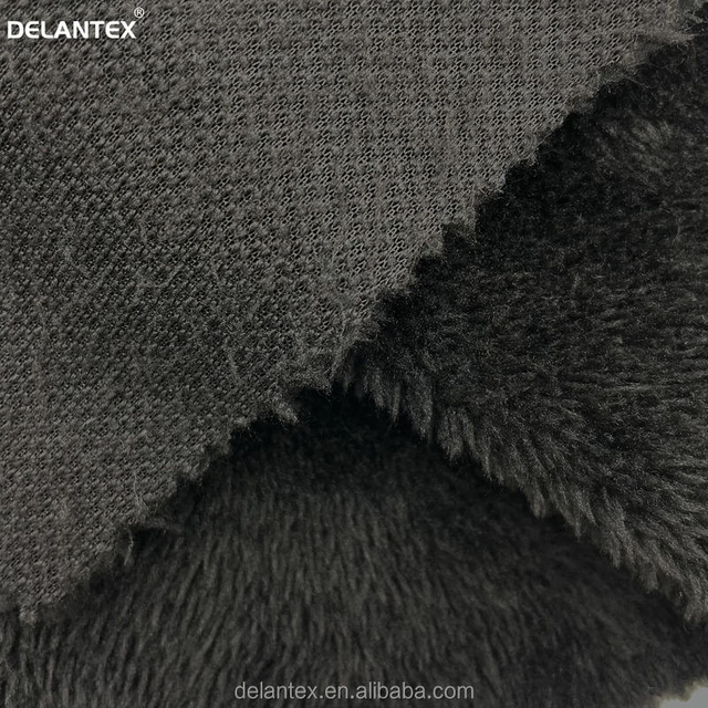 100% Polyester Black Solid Warm Stretch Sherpa Fleece Fabric Brushed Pattern for Outdoor Use for Girls Lining