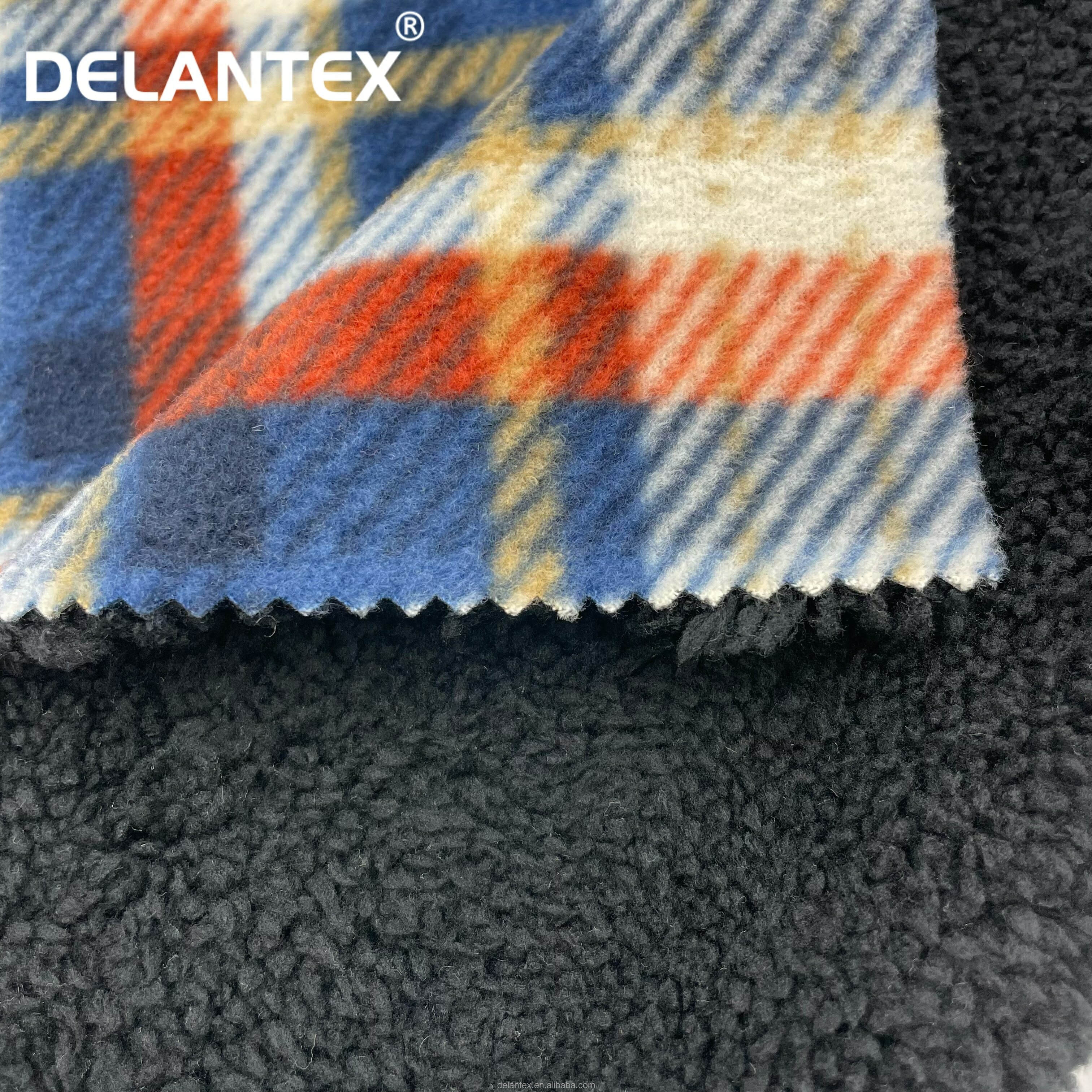 Delantex Customize Design Printed Polar Fleece Sherpa Bonded Fabric for Winter Coat Jacket