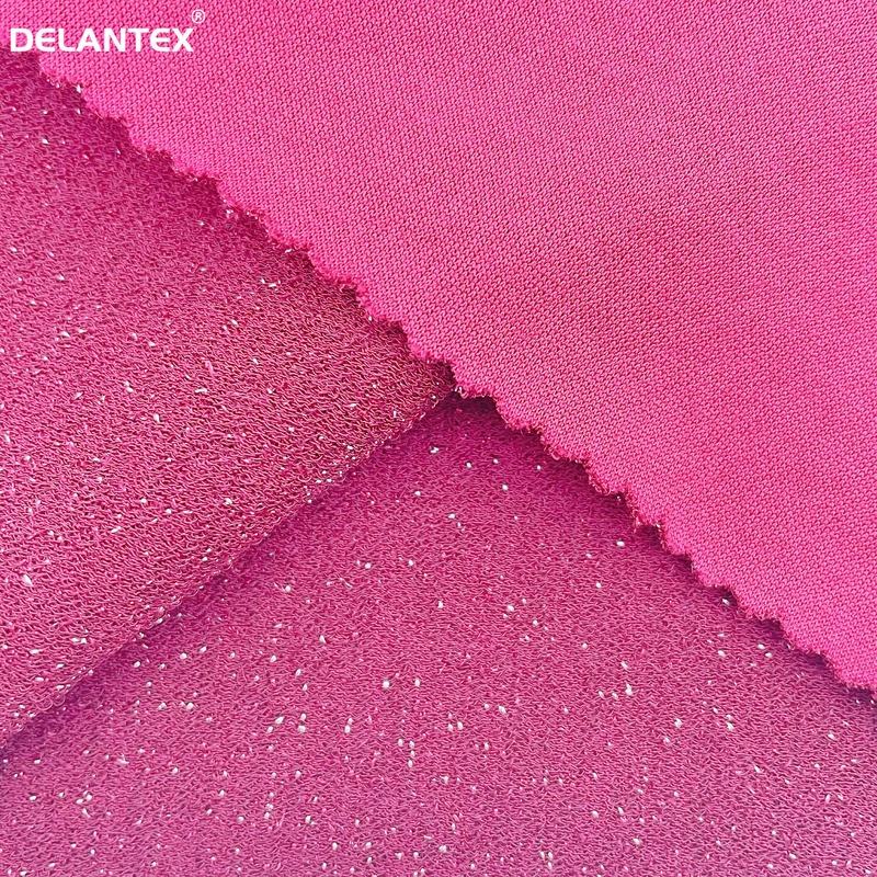 Delantex Wholesale Silver Elastic Shiny 210Gsm Polyester Spandex Stretch Moss scuba Crepe Fabric Crystal Fabric for Dresses
