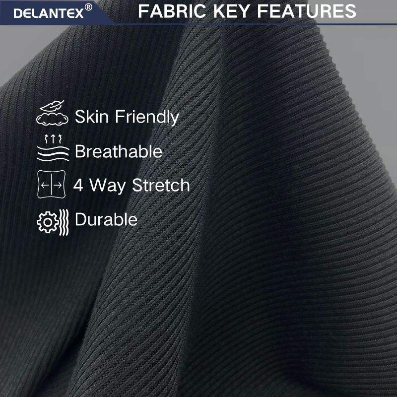 Delantex High Elastic Soft Black DTY+SP Thread Rib Jersey Fabric for Sexy Dress and T-shirt Free Sample