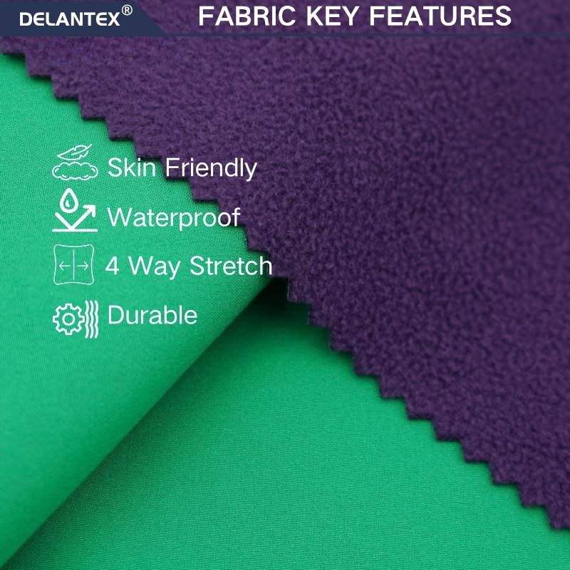 Delantex Waterproof Heavy Weight 300gsm Solid 3 in 1 Softshell Fleece Fabric in Custom Color Shades Free Sample