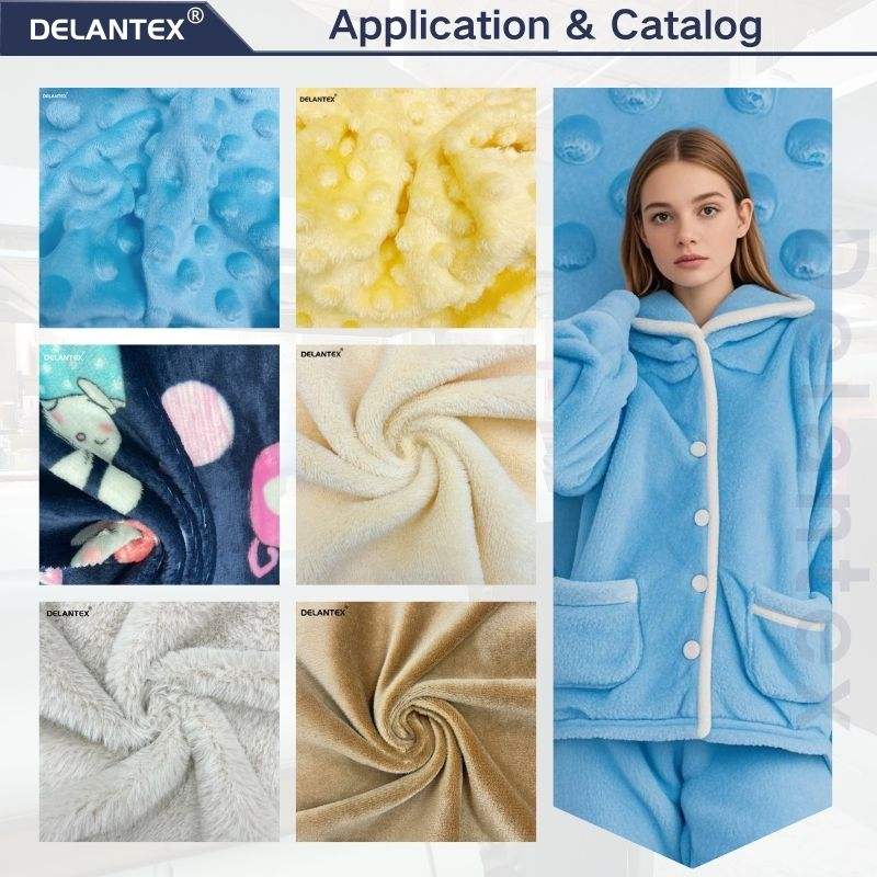 Delantex Factory Price 230gsm Stretch One Side Jacquard Bubble Flannel Fabric for Girls Sleepwear Anti-Static Lining Free Sample