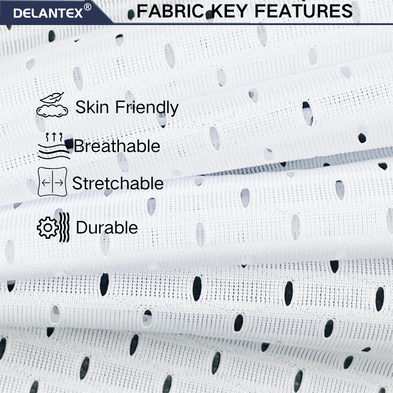 Delantex 100 Polyester Bird Eye Knitting Mesh Fabric for Sports Wear Sublimation White Customizable Fabrics