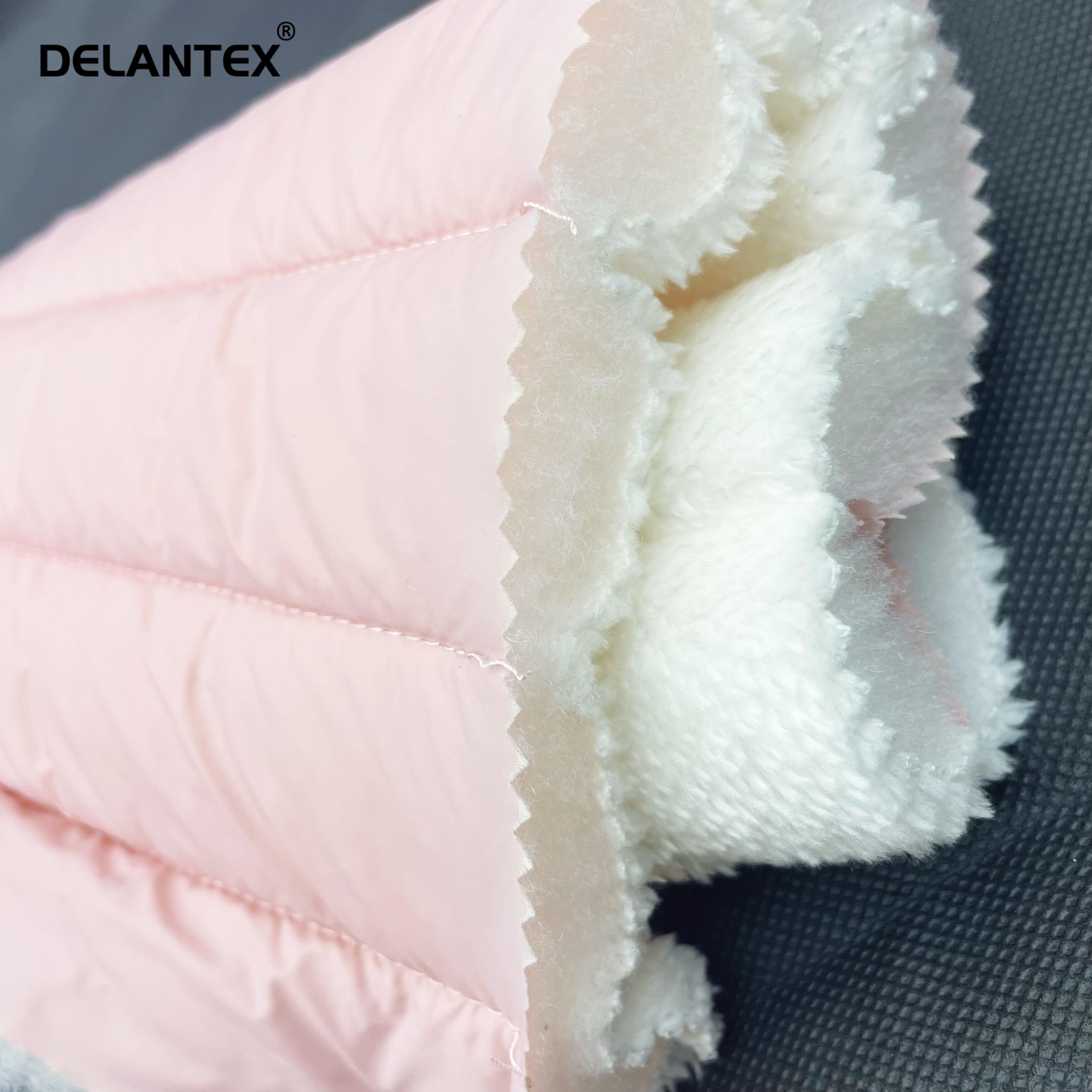 Delantex Customized 3 Layers Custom Design Nylon Quilted Fabric Sherpa Fleece Fabric
