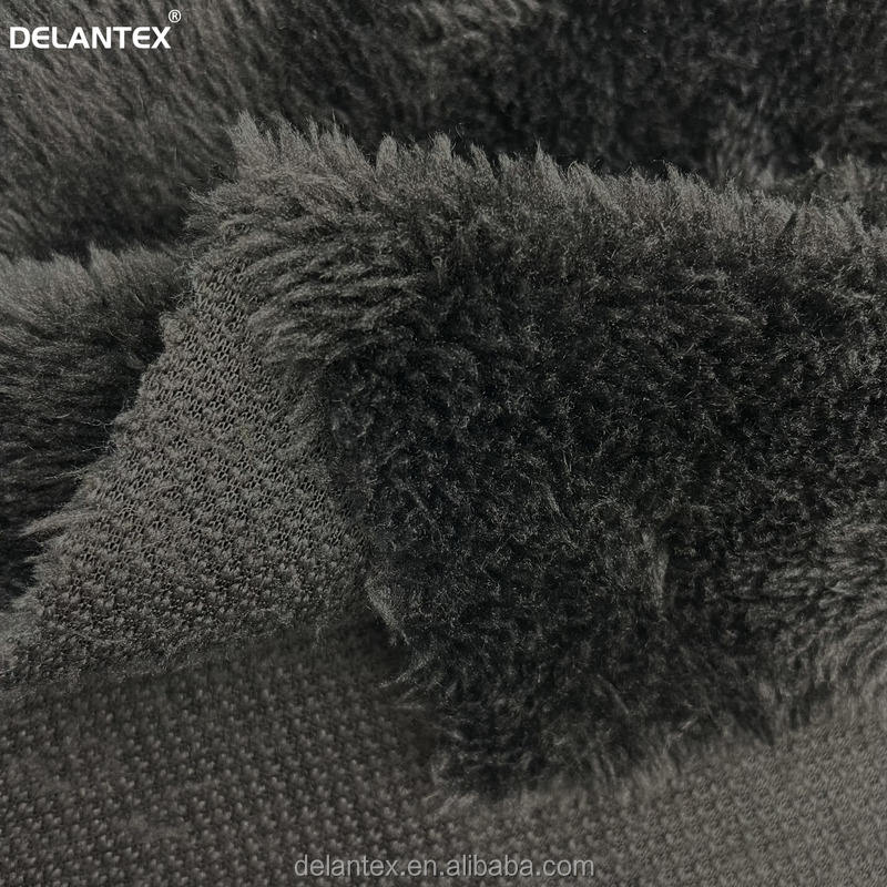 100% Polyester Black Solid Warm Stretch Sherpa Fleece Fabric Brushed Pattern for Outdoor Use for Girls Lining